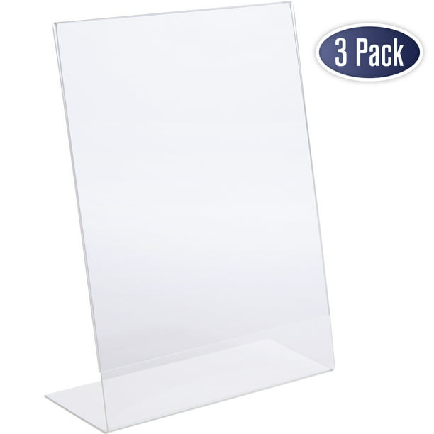 3 Pack Source One Acrylic 8.5 x 11 Inches Slanted Sign Holders with Business Card Holder 